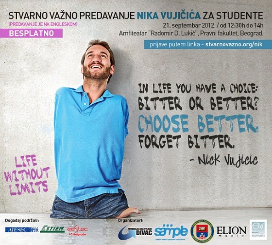 Besplatno predavanje Nika Vujičića za studente i sve učesnike na projektu Stvarno važno